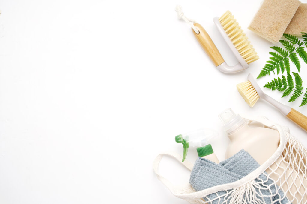 cleaning supplies on a white background