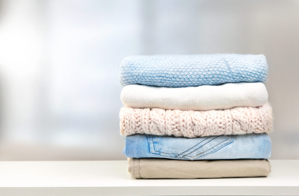 A stack of perfectly folded clean laundry.
